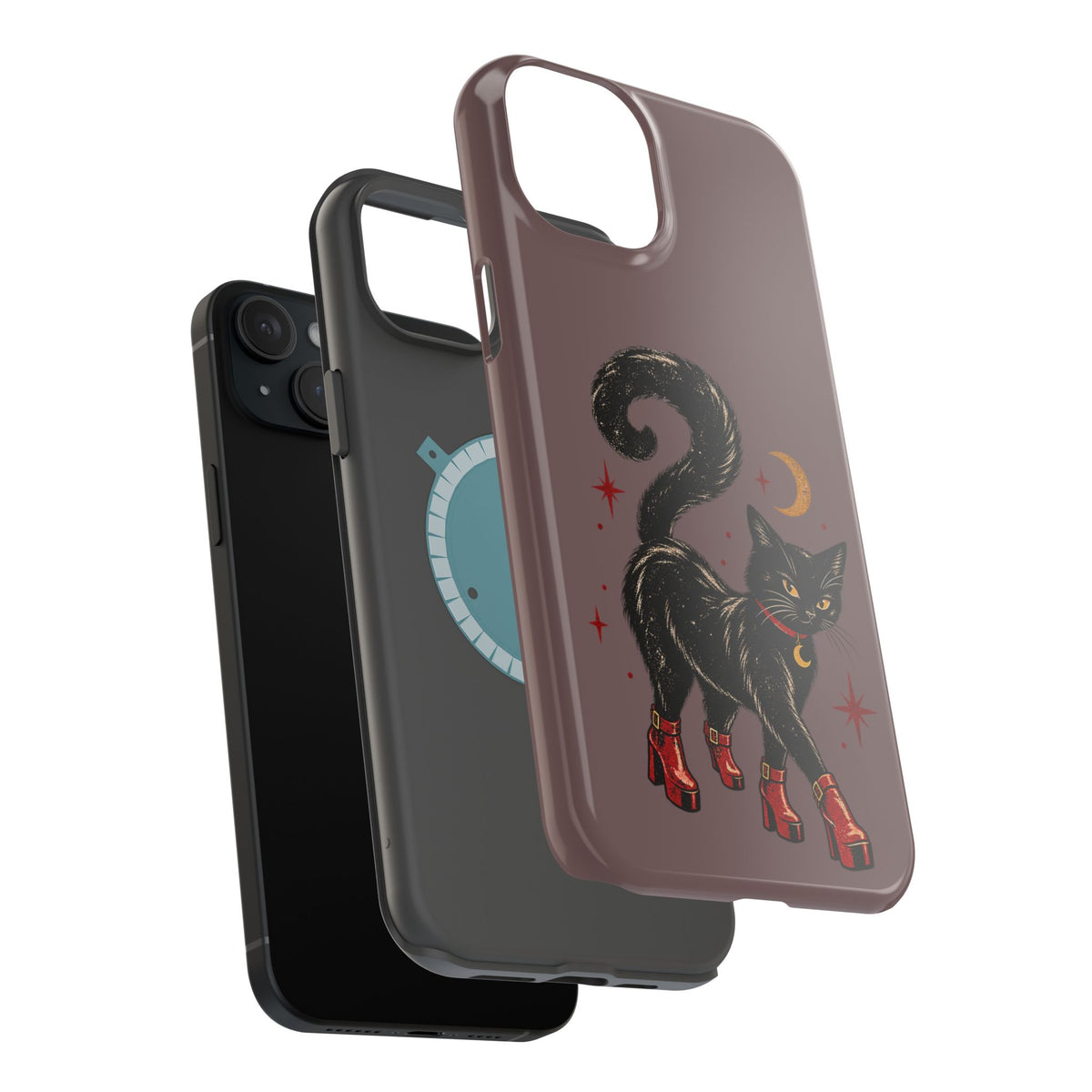 Black Cat in Red Boots MagSafe Phone Case, alternate view