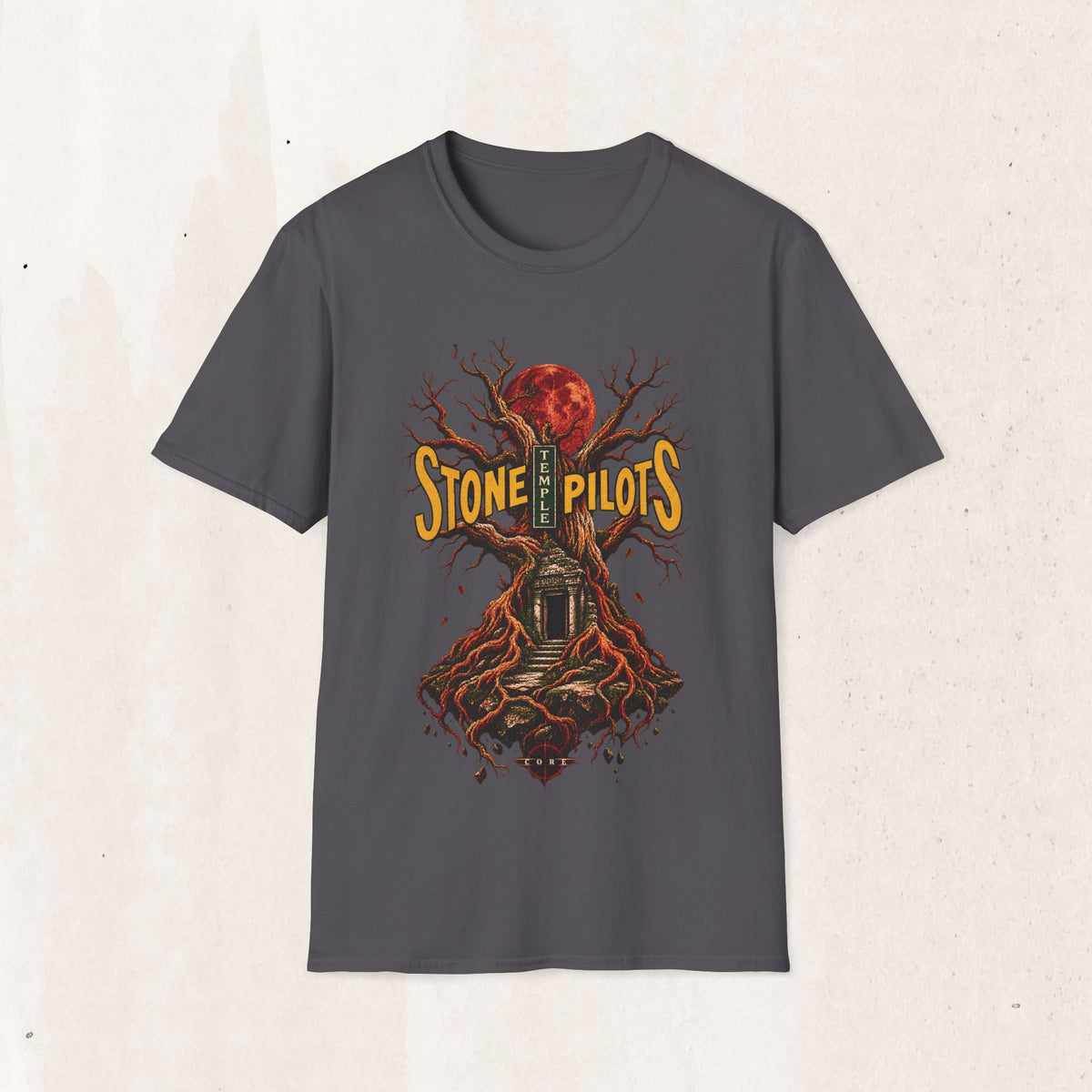 Stone Pilots Vintage Rock Tee – Distressed Retro Band Shirt – Charcoal
