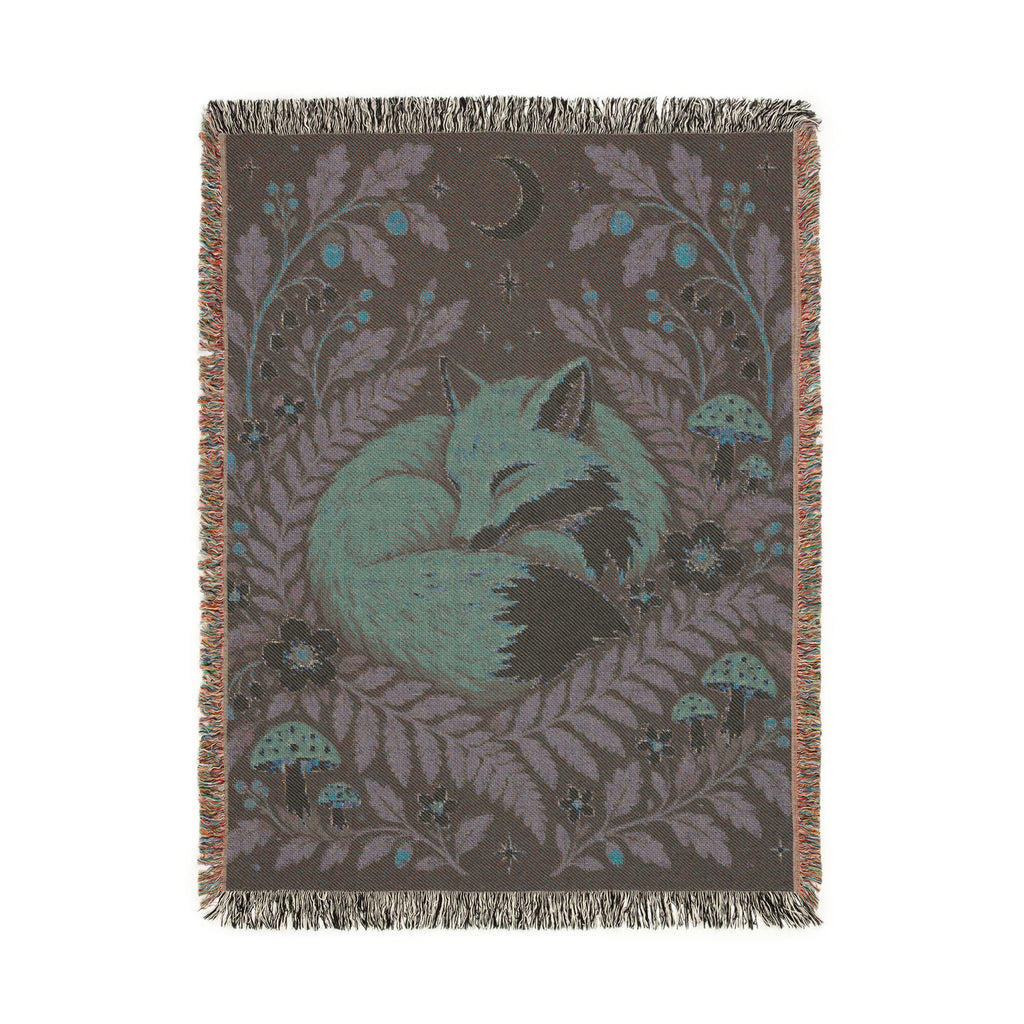 Fox Moon Woven Blanket — Cozy Floral Woodland Throw Printify