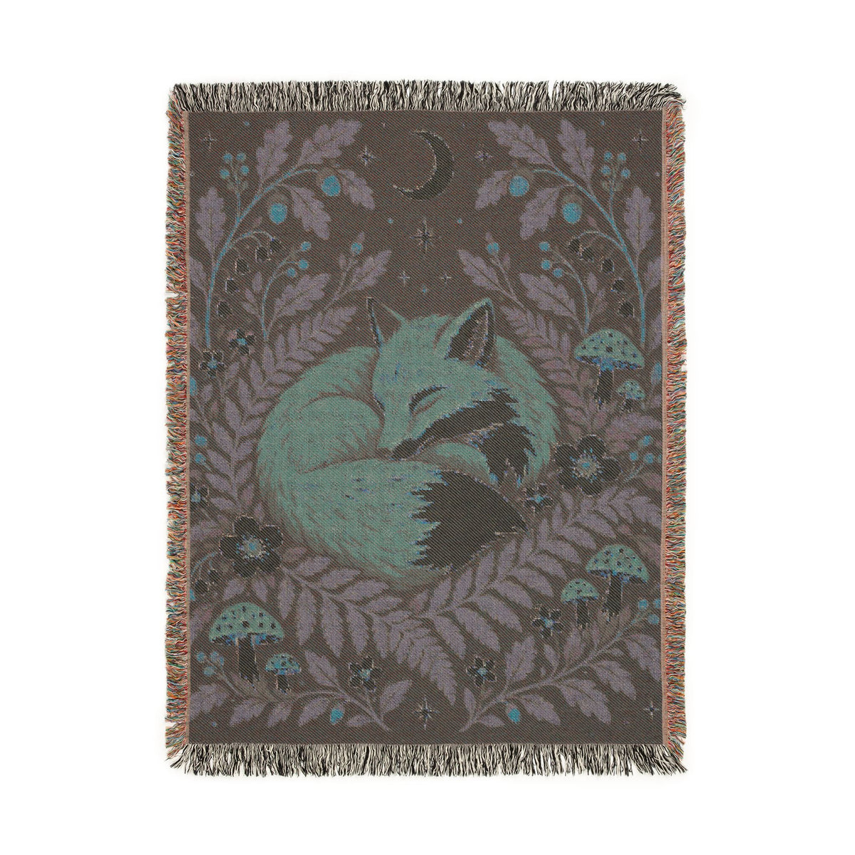 Fox Moon Woven Blanket — Cozy Floral Woodland Throw Printify