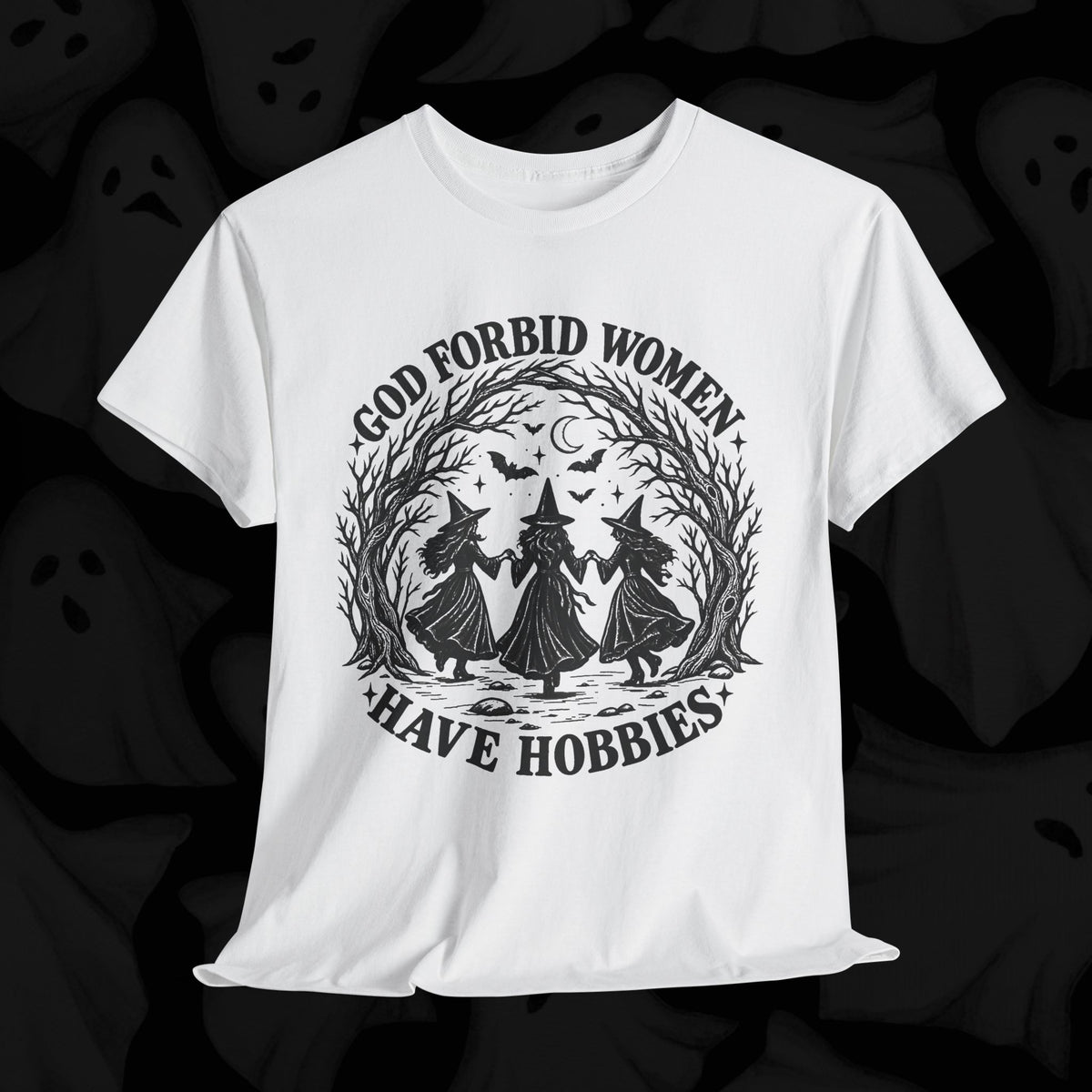 God Forbid Women Have Hobbies Witch Graphic Tee – White