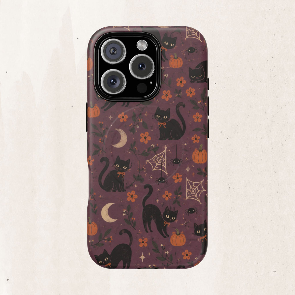 Halloween Black Cat Tough Magnetic Phone Case — Cute Spooky Pumpkins & Spiderwebs