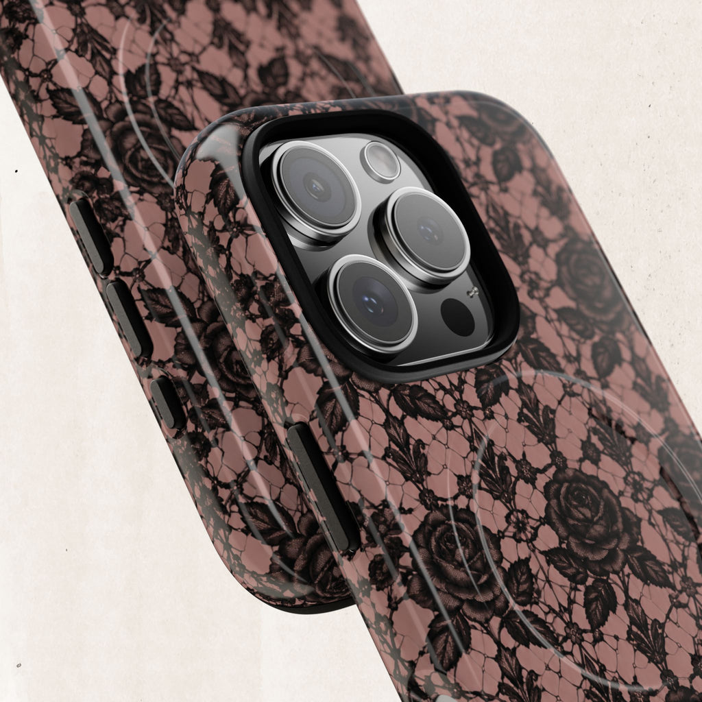 Vintage Black Lace Rose Pattern Phone Case