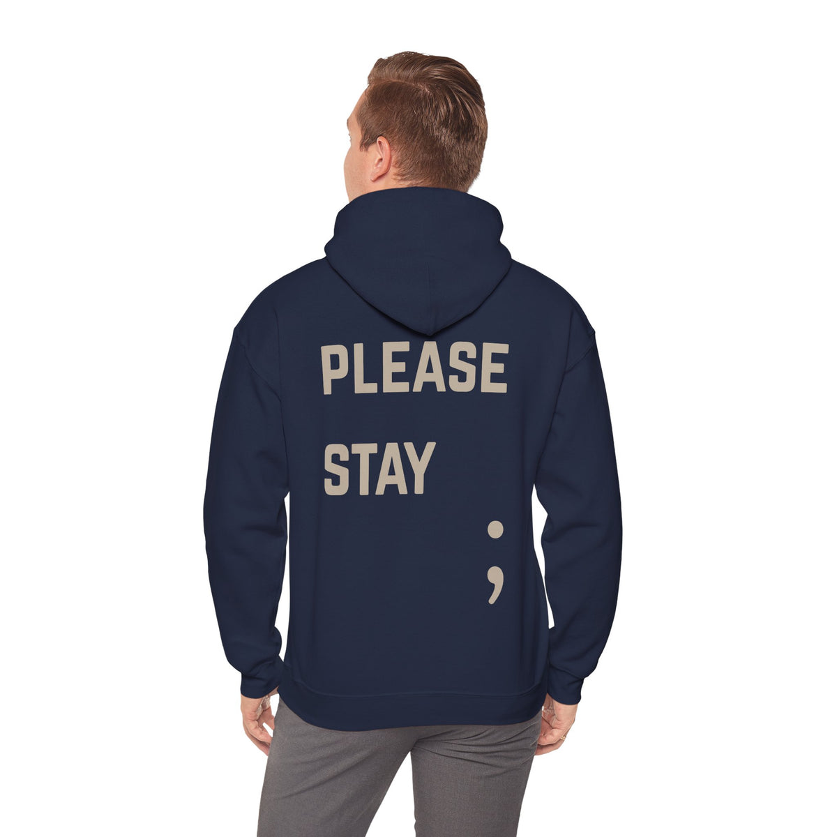 Please Stay; Semicolon Hoodie | Suicide Awareness Back Print Pullover