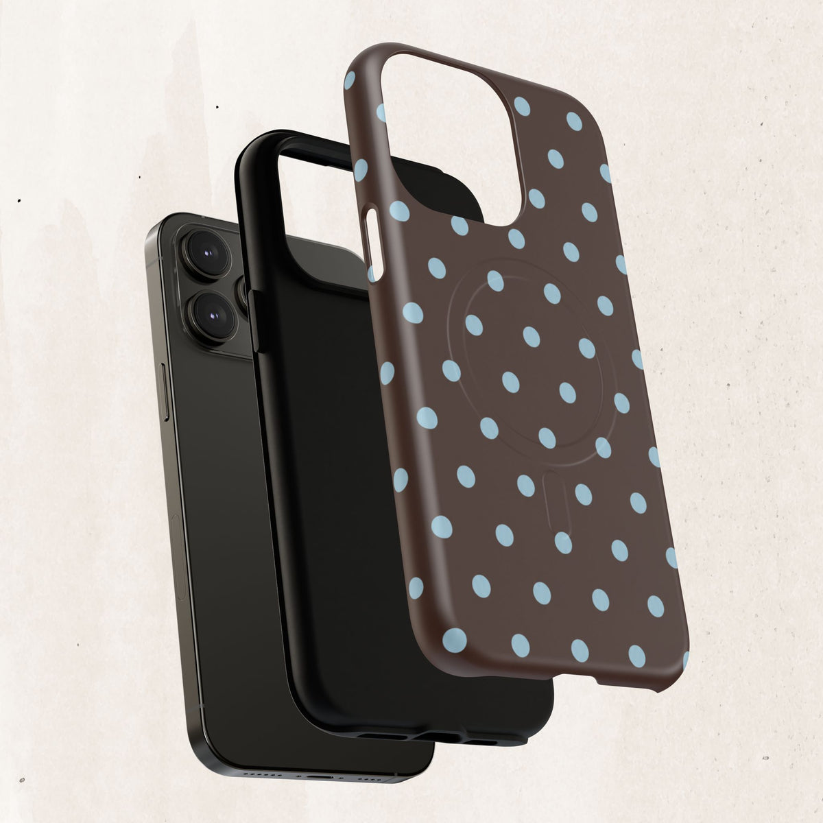 Polka Dot Magnetic Tough Phone Case — Brown with Light Blue Dots