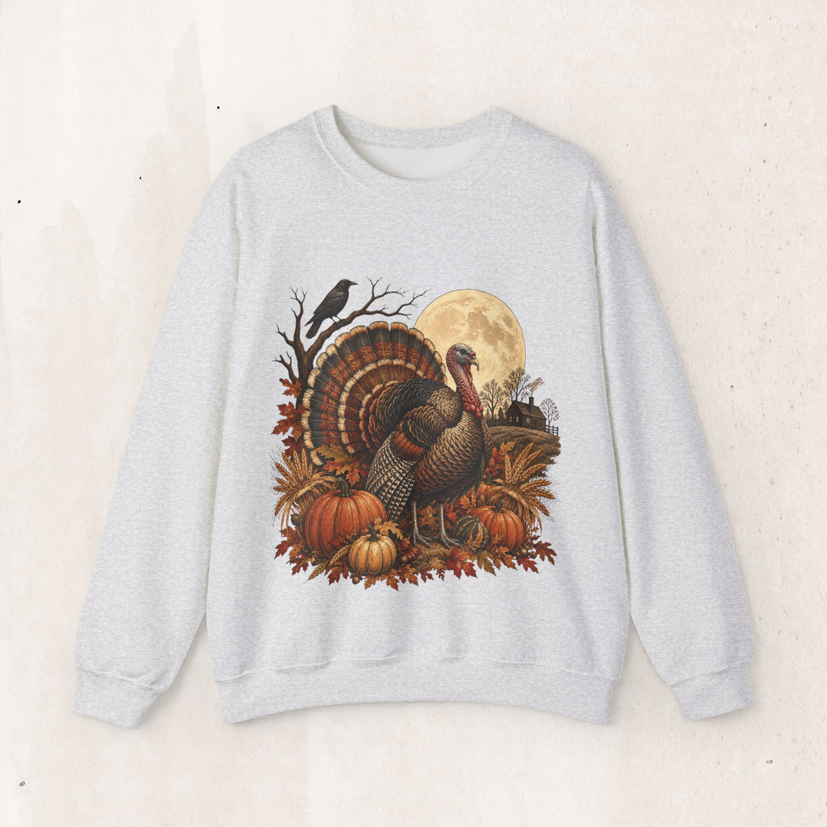 Vintage Thanksgiving Turkey Pumpkin Sweatshirt, Harvest Moon Turkey Crewneck