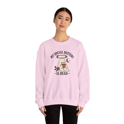 Cute Ghost "My Social Battery Is Dead" Crewneck Sweatshirt