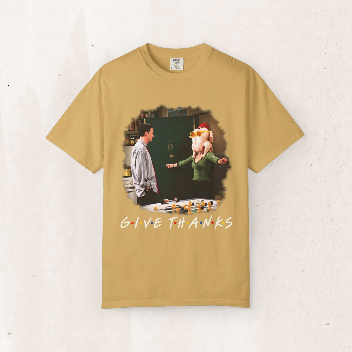Give Thanks FRIENDS Thanksgiving Tee – Mustard