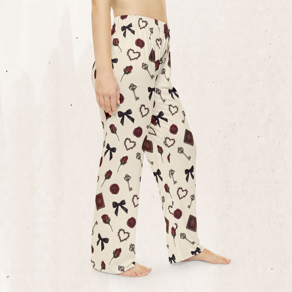 Valentine Romance Pajama Pants — Women's Heart, Key & Rose Lounge Pants