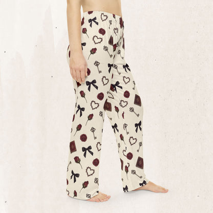 Valentine Romance Pajama Pants — Women's Heart, Key & Rose Lounge Pants