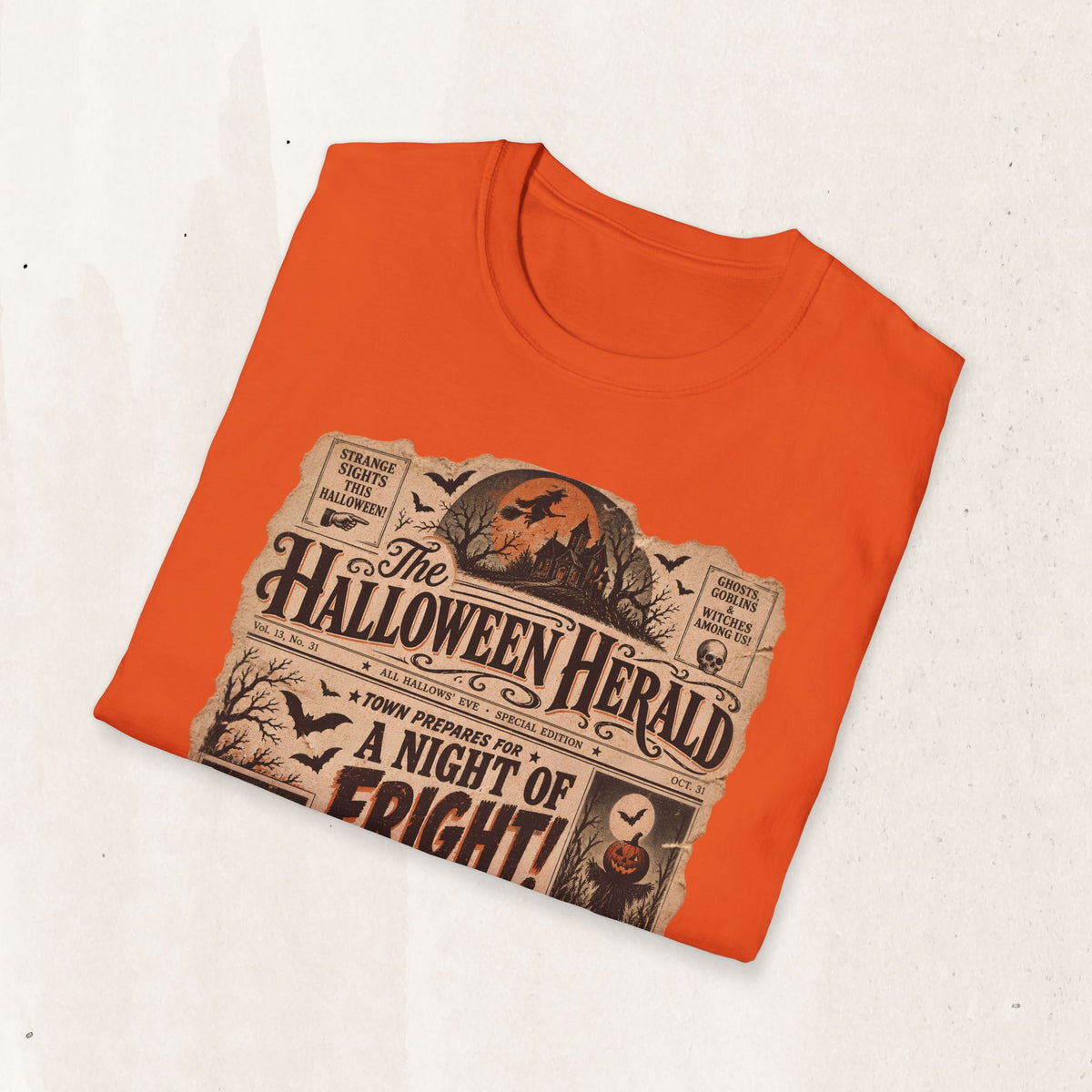 Halloween Herald Vintage Newspaper Tee in Orange, alternate view
