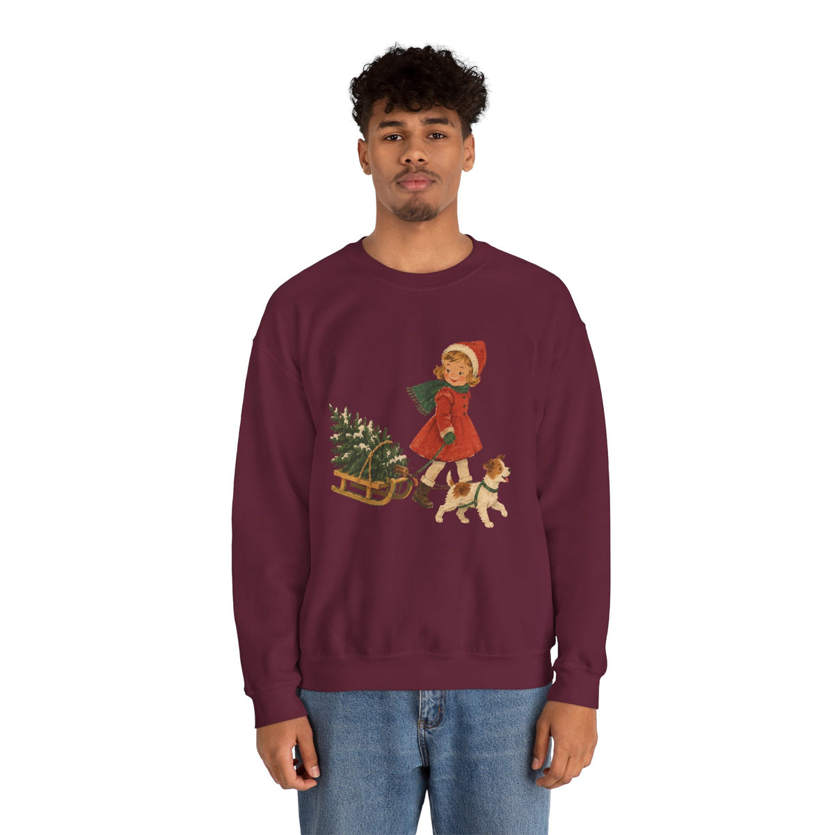 Vintage Christmas Girl and Puppy sweatshirt