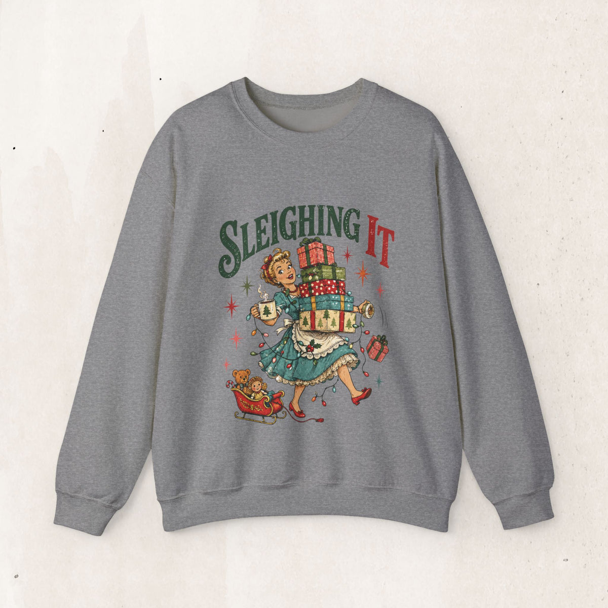 Sleighing It Christmas Crewneck Sweatshirt — Retro Holiday Gifts Design