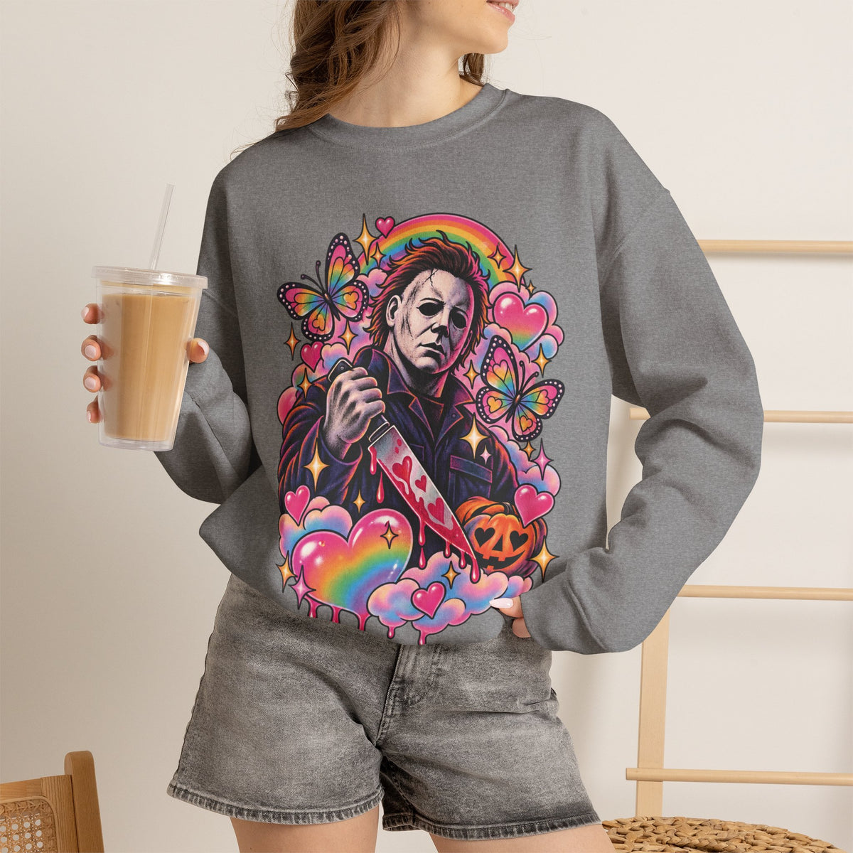 Colorful Michael Myers Horror Heart Crewneck