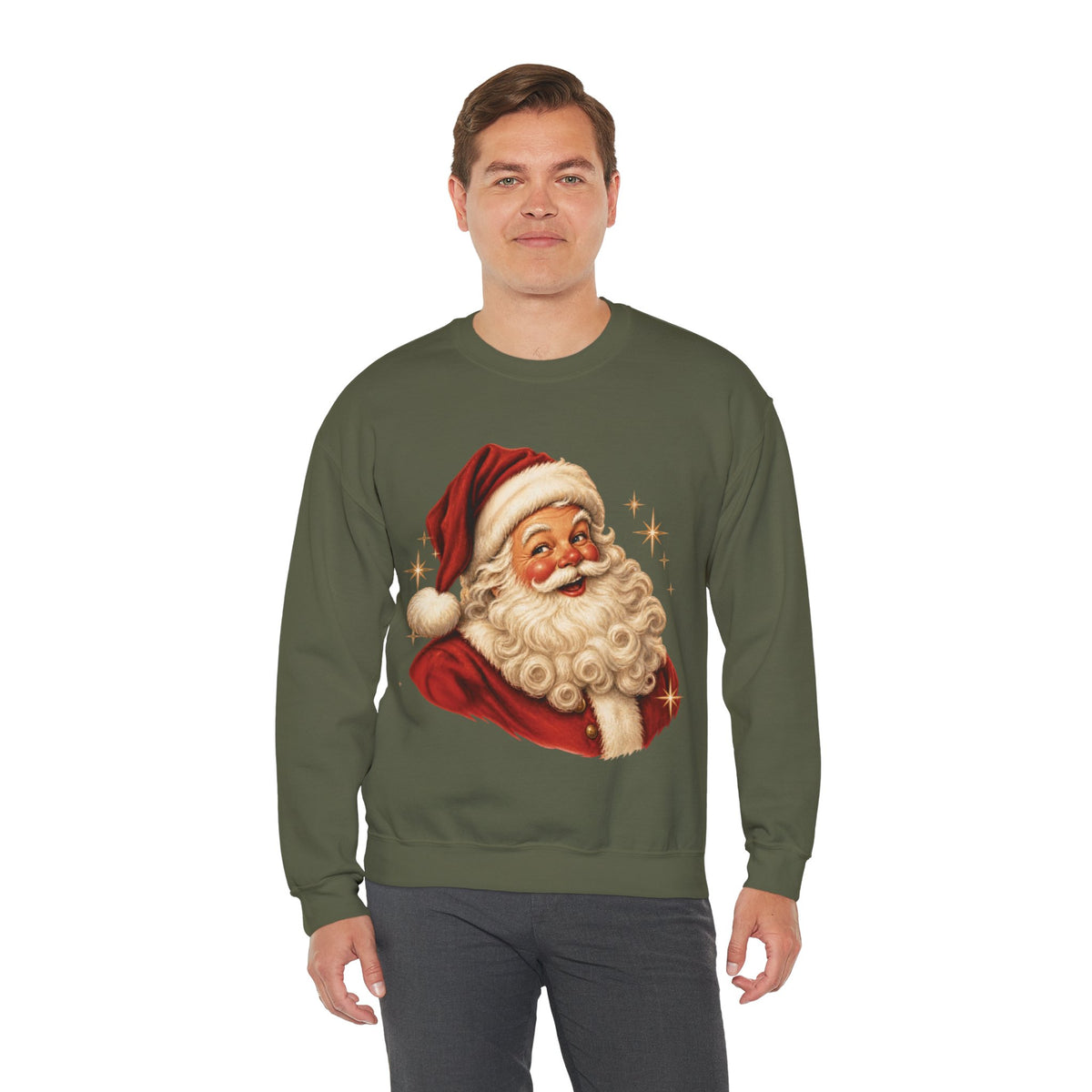 Vintage Santa Claus Crewneck Sweatshirt in Military Green, alternate view