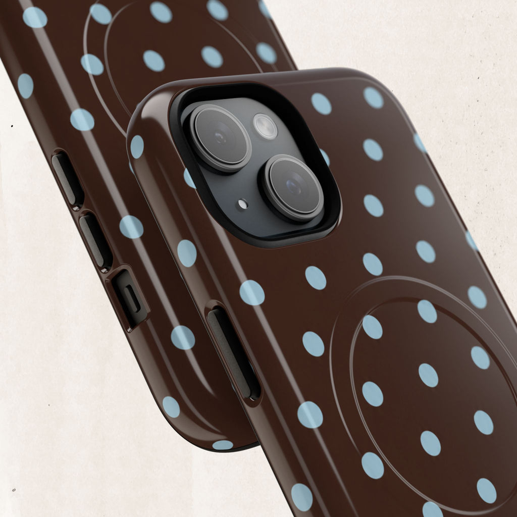 Polka Dot Magnetic Tough Phone Case — Brown with Light Blue Dots