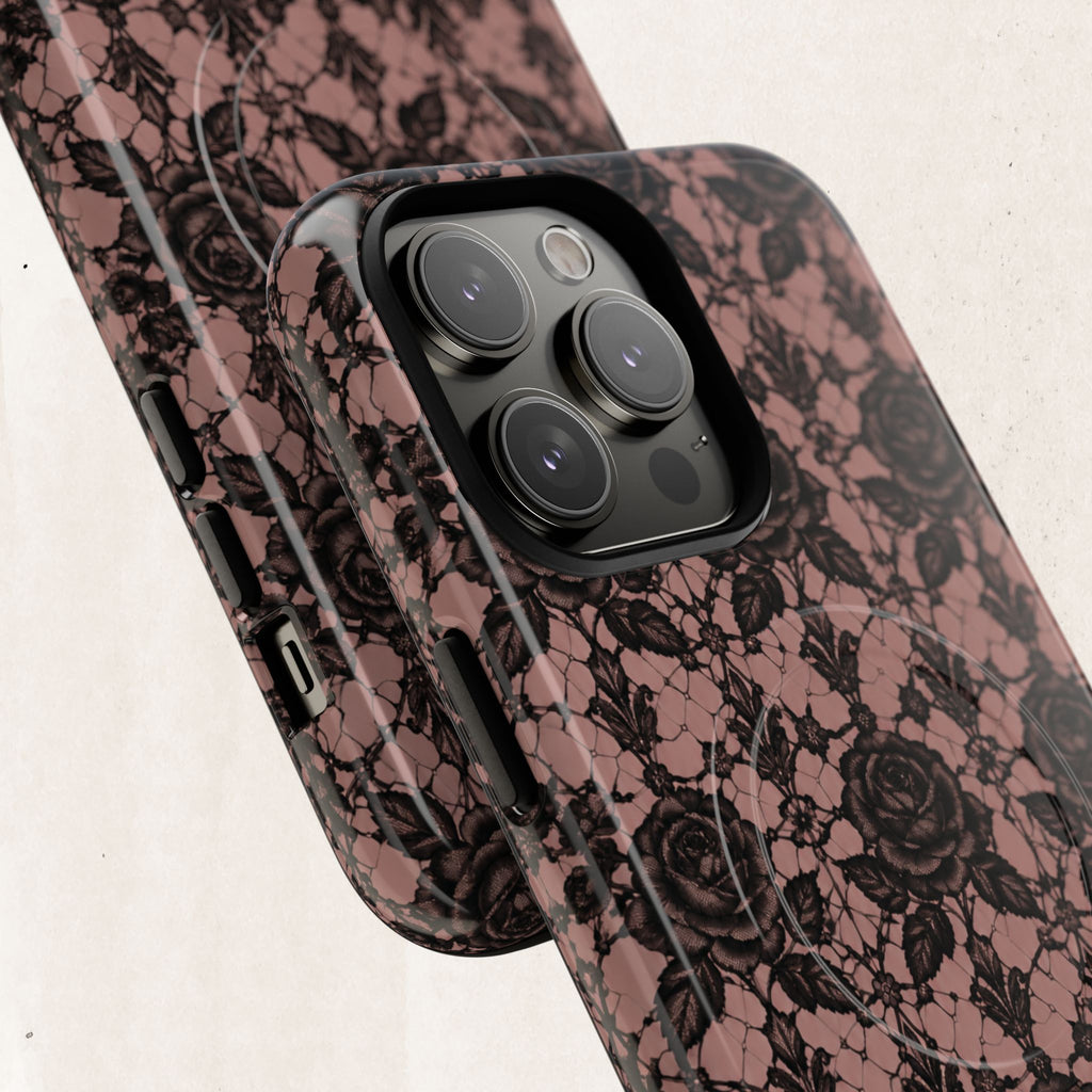 Vintage Black Lace Rose Pattern Phone Case
