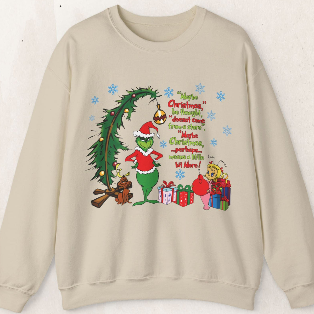 Christmas Tree and Snowman Sweatshirt, Festive Holiday Crewneck