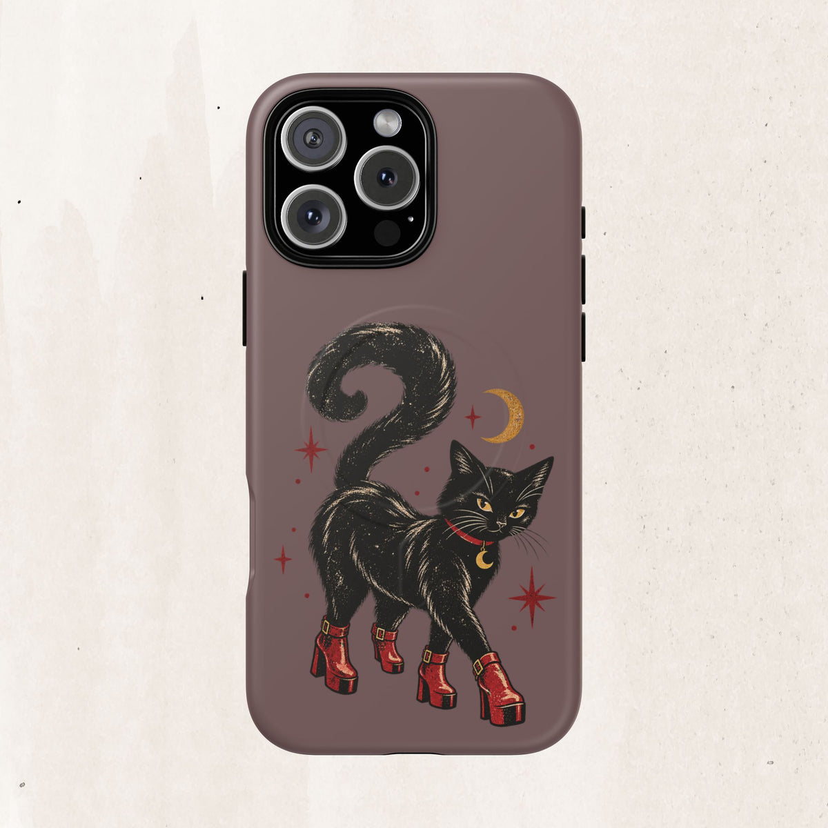 Magnetic Phone Case — Black Cat in Red Boots Design