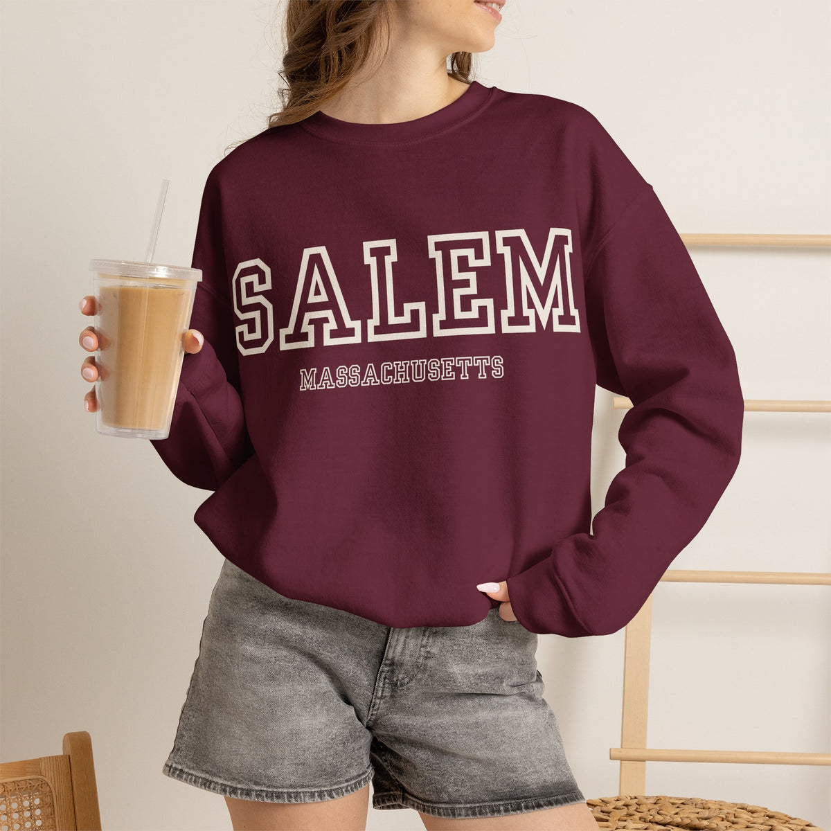 Salem Massachusetts Crewneck Sweatshirt in Heliconia, alternate view