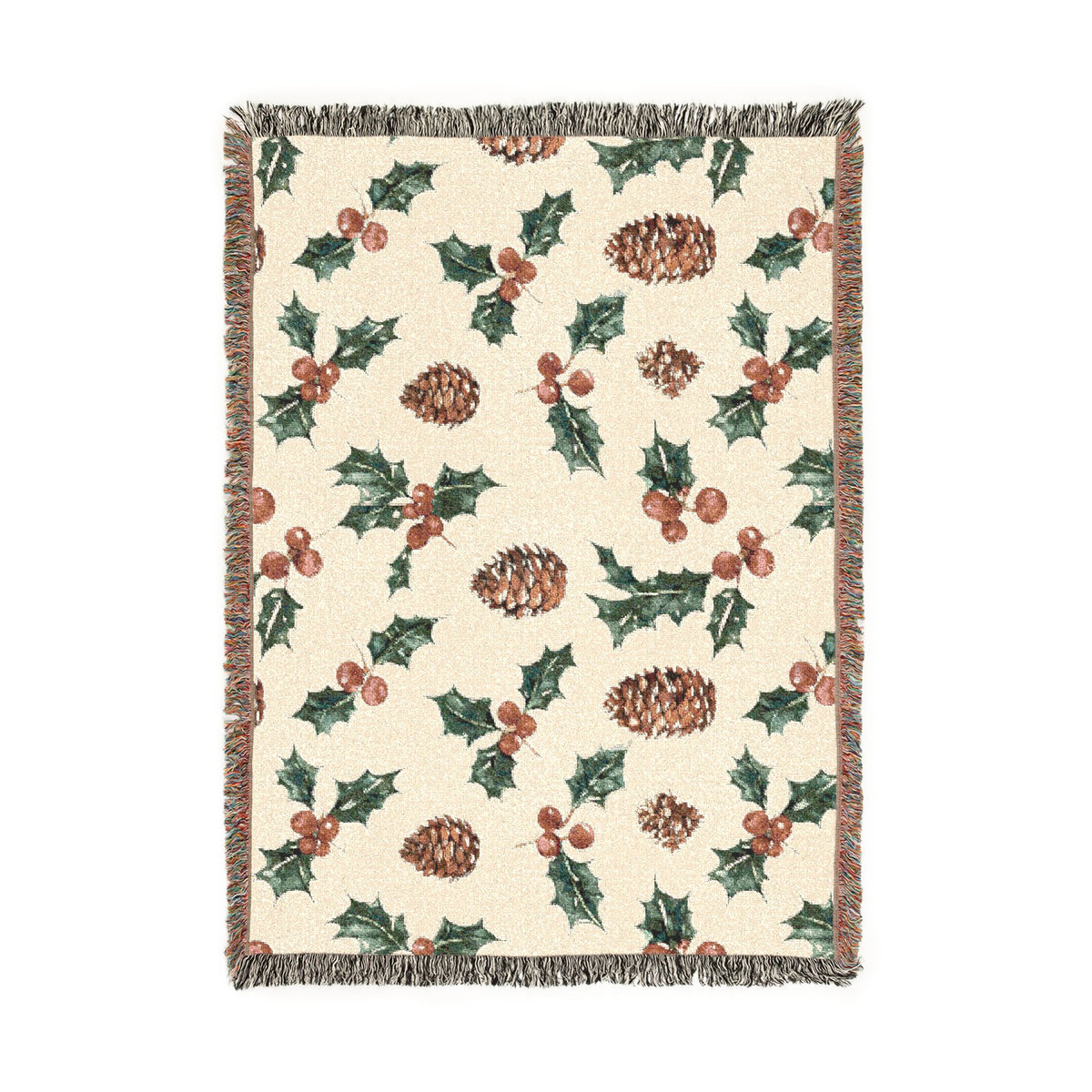 Pinecone & Holly Woven Blanket