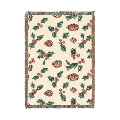 Pinecone & Holly Woven Blanket