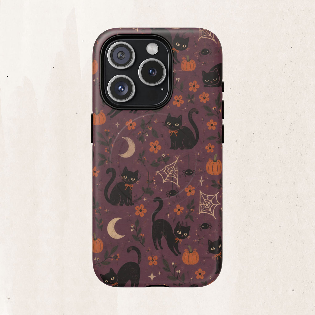 Halloween Black Cat Tough Magnetic Phone Case — Cute Spooky Pumpkins & Spiderwebs