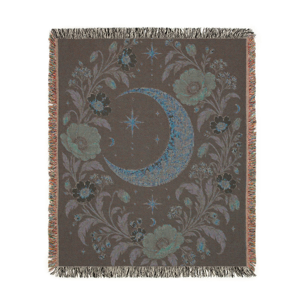 Celestial Moon and Floral Woven Blanket Printify
