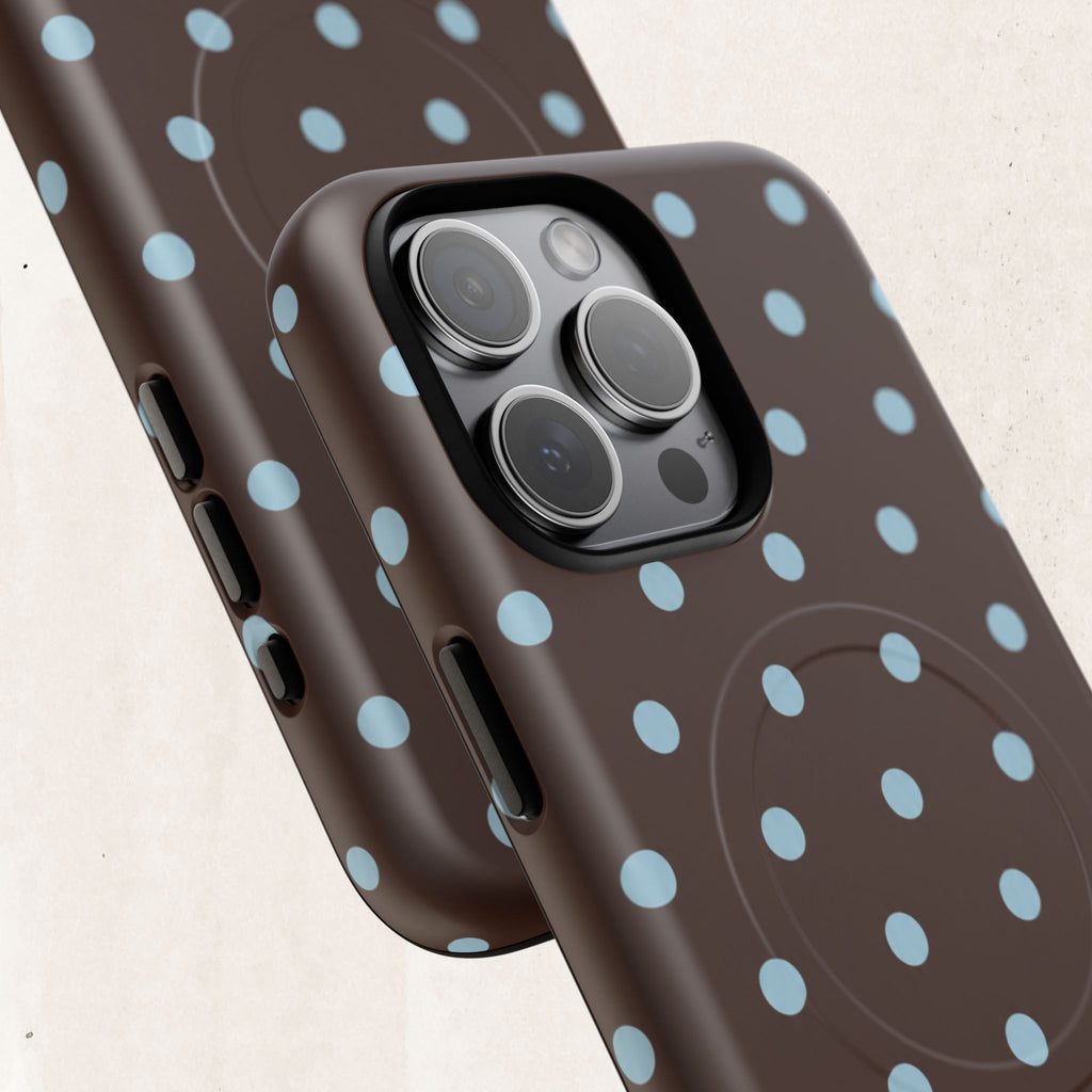 Polka Dot Magnetic Tough Phone Case — Brown with Light Blue Dots
