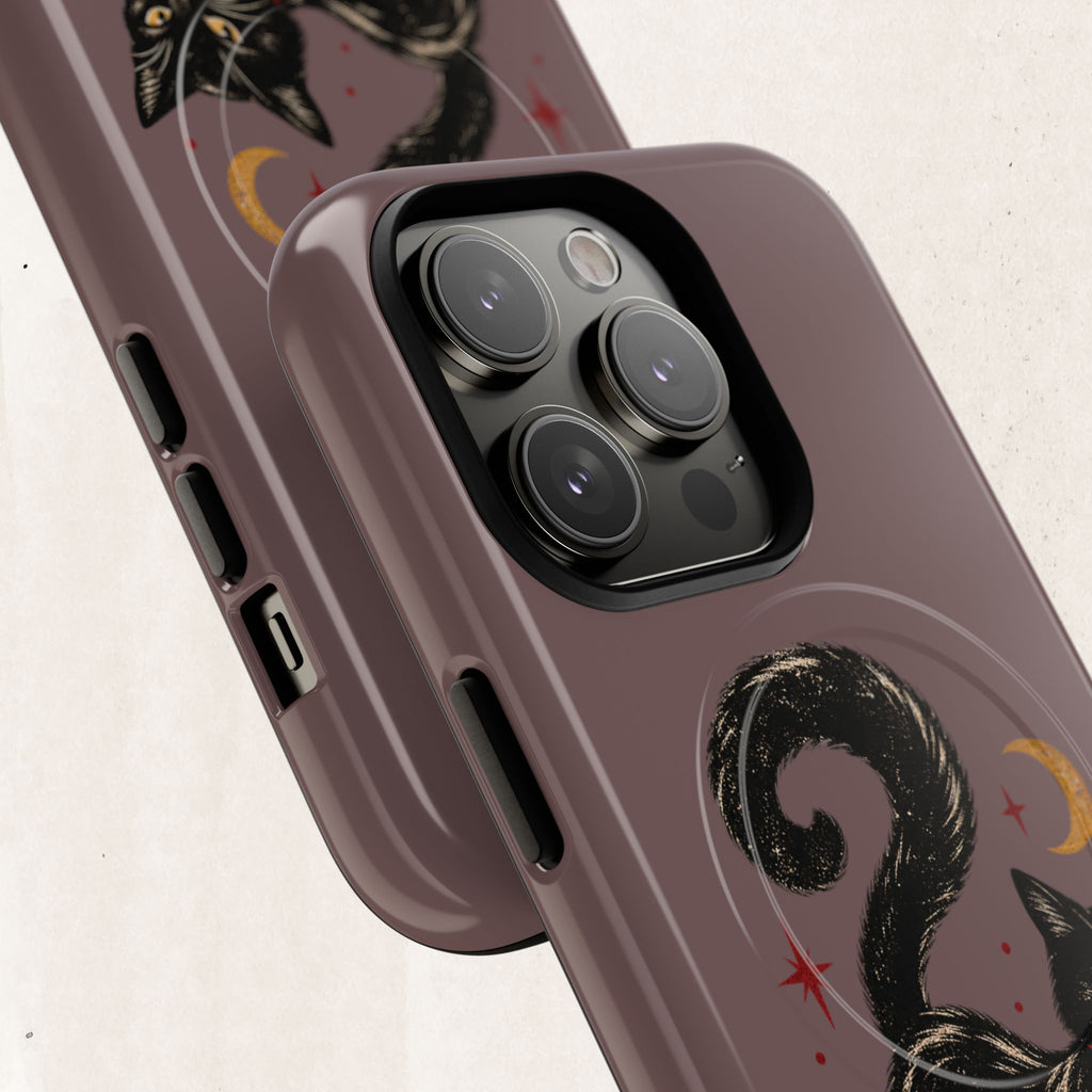 Magnetic Phone Case — Black Cat in Red Boots Design