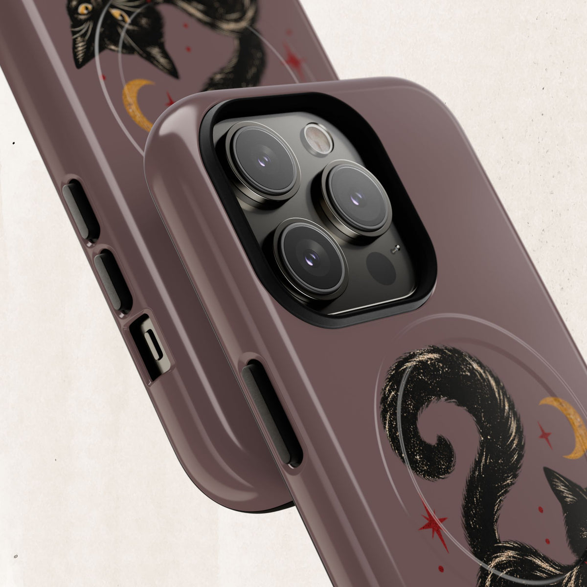 Magnetic Phone Case — Black Cat in Red Boots Design