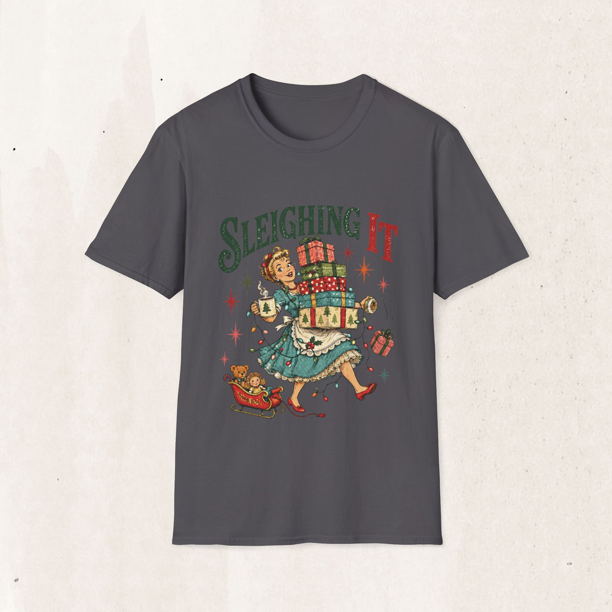 Vintage Christmas "Sleighing It" Graphic Tee