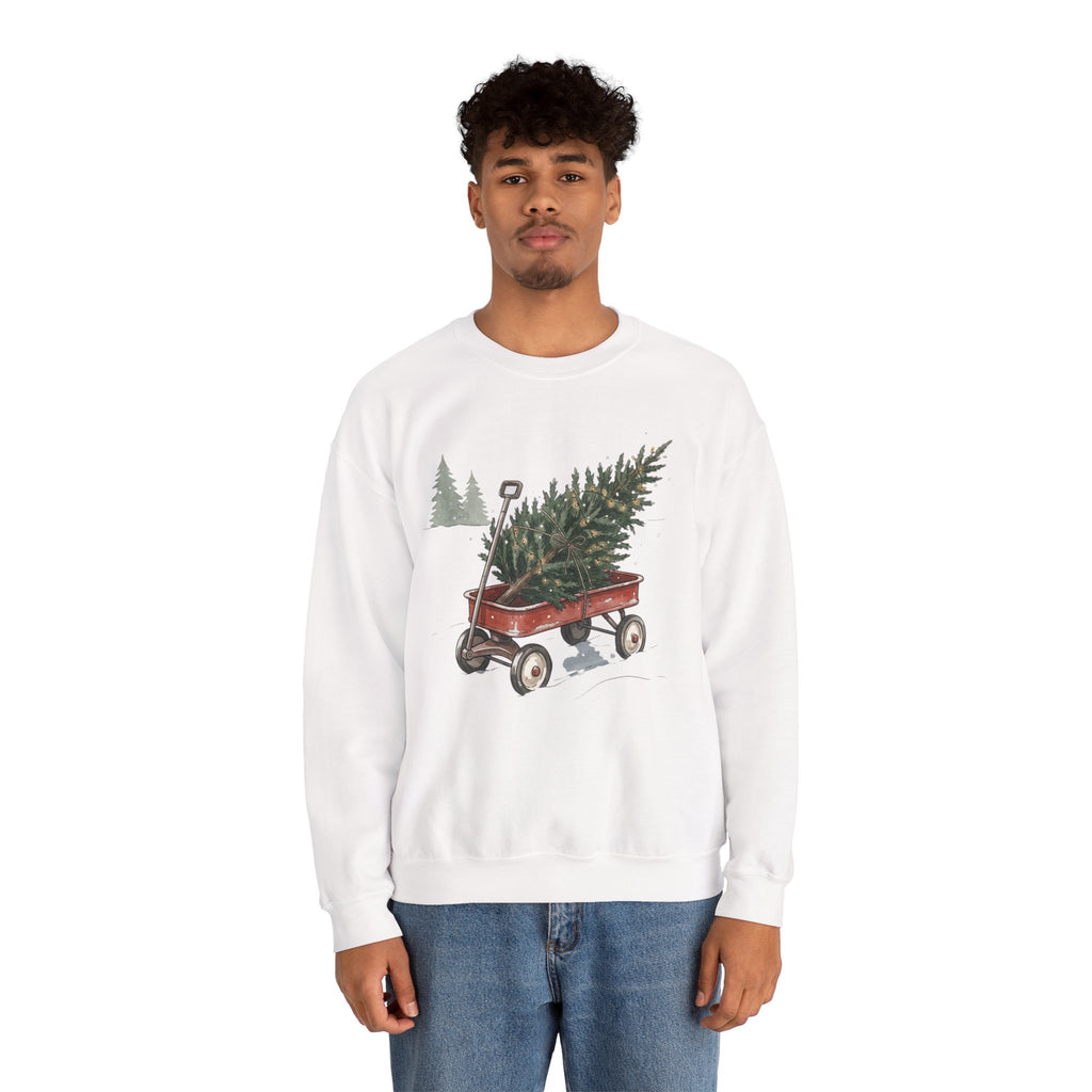 Vintage Christmas Tree Wagon Crewneck Sweatshirt Printify