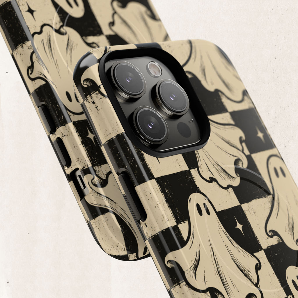 Ghost Checker Tough Magnetic Phone Case — Retro Spooky iPhone Cover Printify