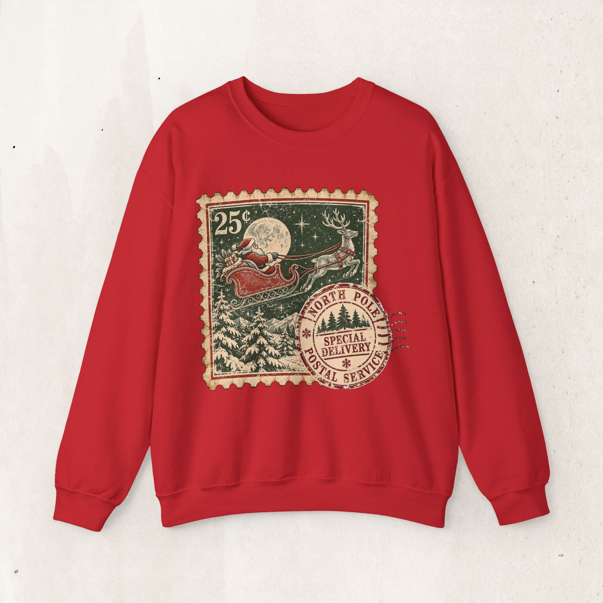 Vintage North Pole Christmas Santa Sweatshirt, Retro Santa Postage Stamp Crewneck
