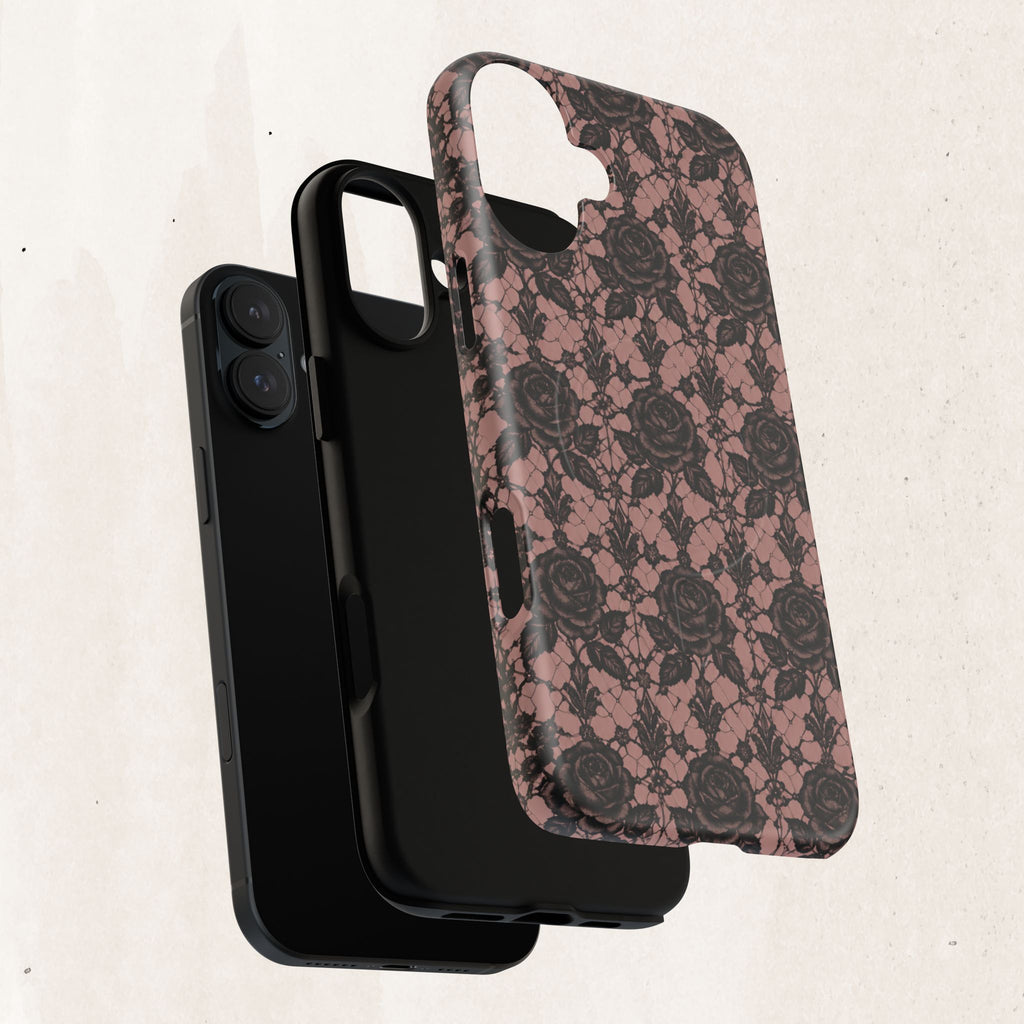 Vintage Black Lace Rose Pattern Phone Case
