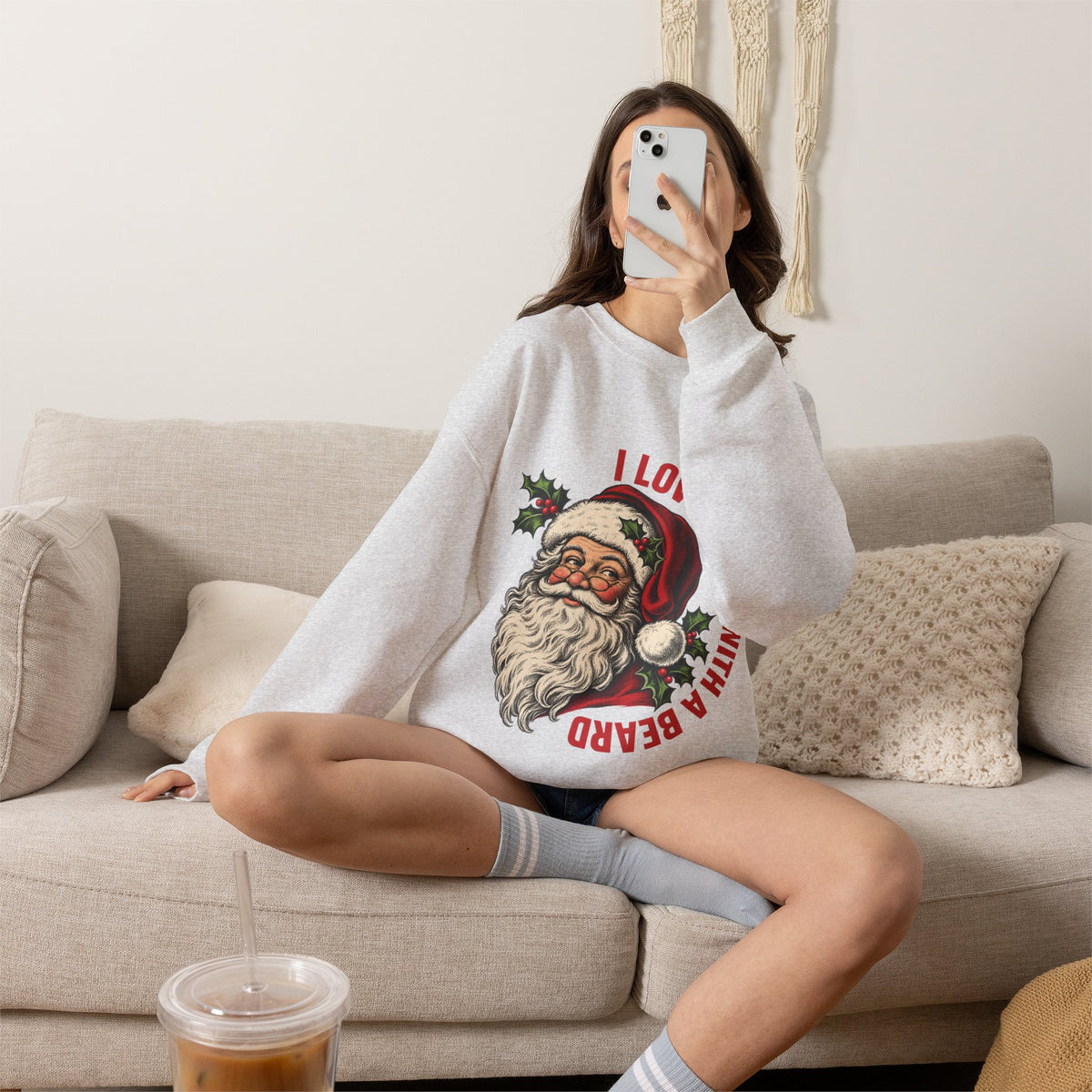 I Love a Man with a Beard Santa Christmas sweatshirt