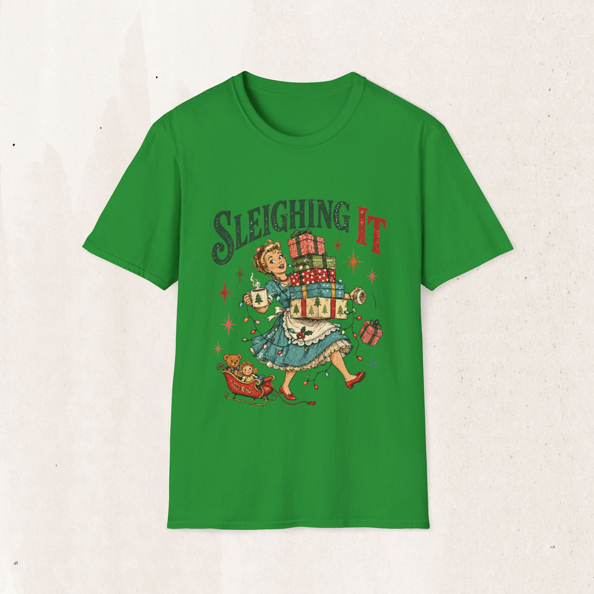 Vintage Christmas "Sleighing It" Graphic Tee