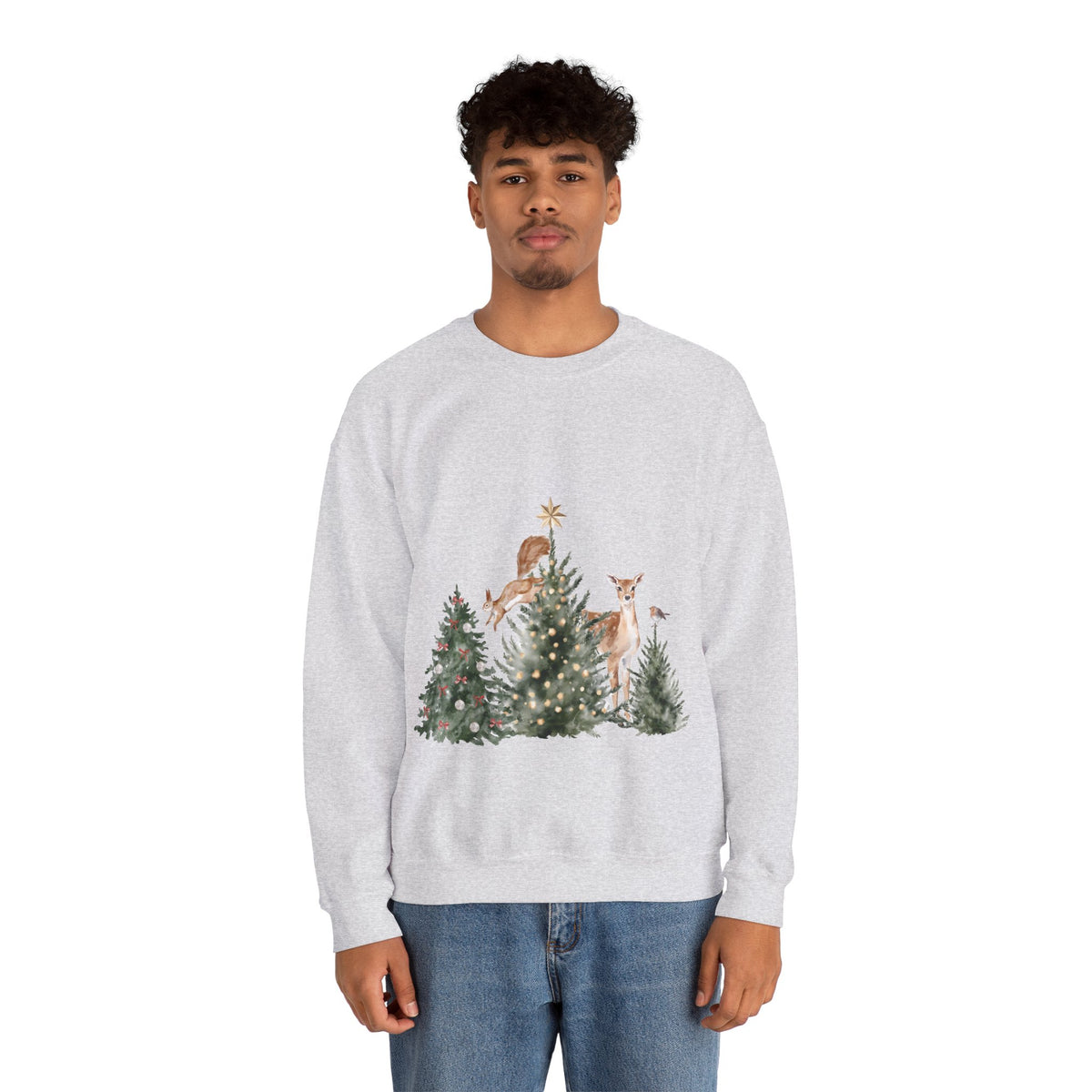 Christmas Woodland Deer Crewneck Sweatshirt Printify