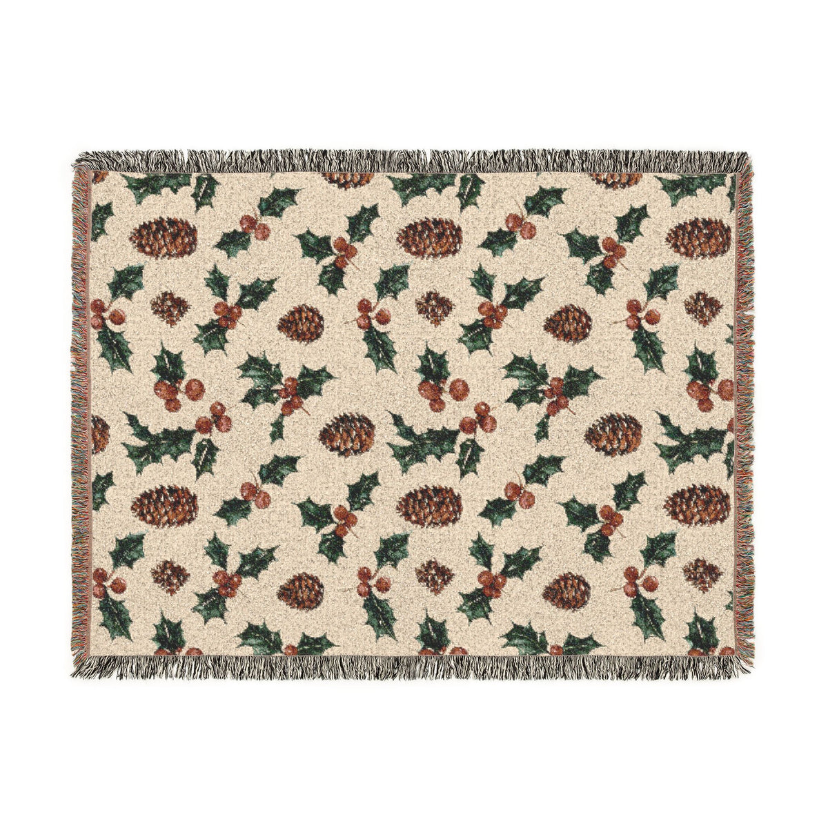 Pinecone & Holly Woven Blanket