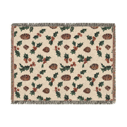 Pinecone & Holly Woven Blanket