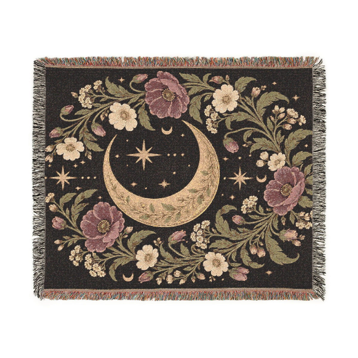Celestial Moon and Floral Woven Blanket Printify