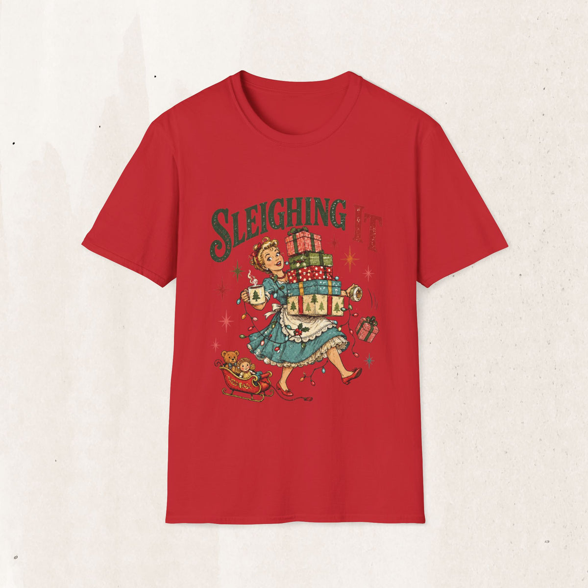 Vintage Christmas "Sleighing It" Graphic Tee