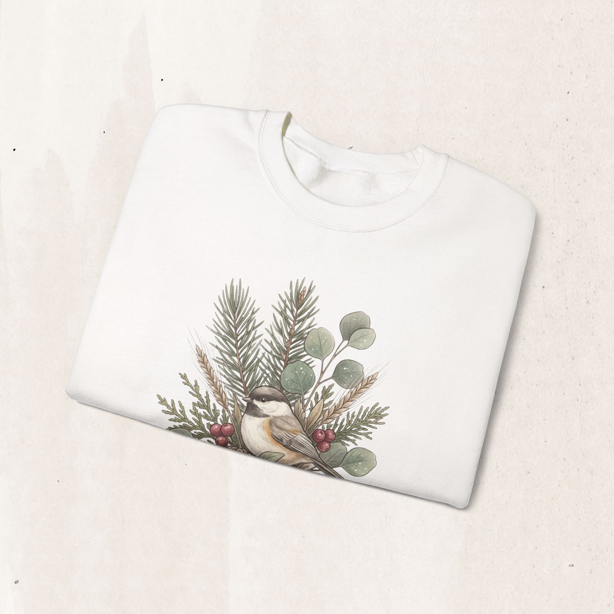 Botanical winter wreath Christmas crewneck sweatshirt