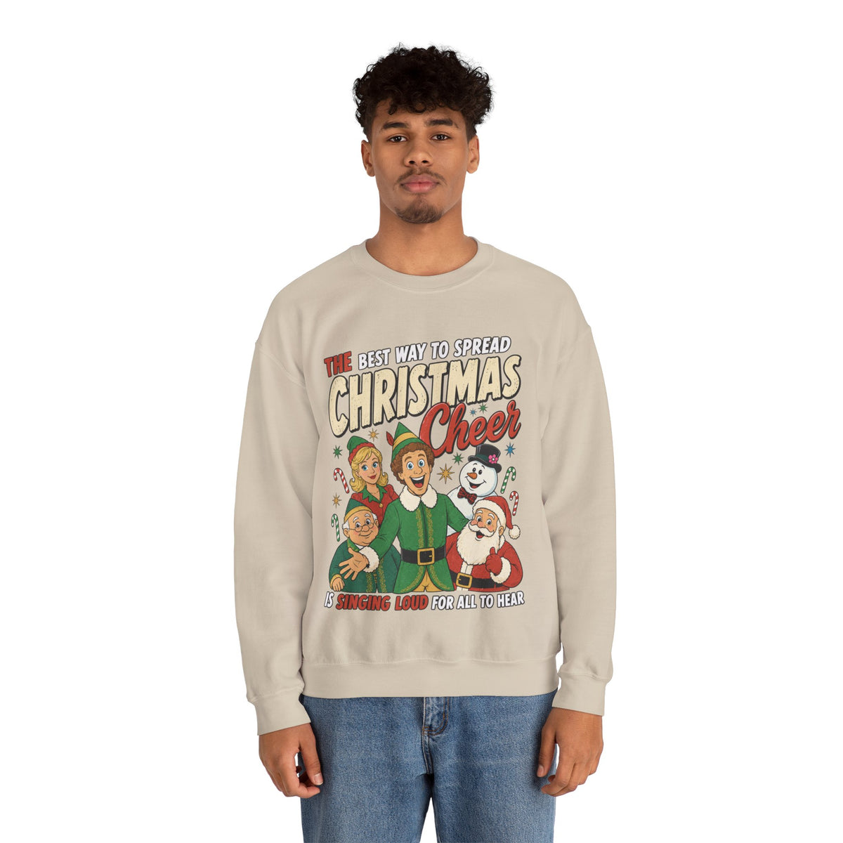 Elf Christmas Sweatshirt in Sand, alternate view