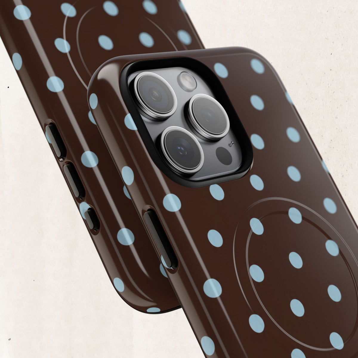 Polka Dot Magnetic Tough Phone Case — Brown with Light Blue Dots