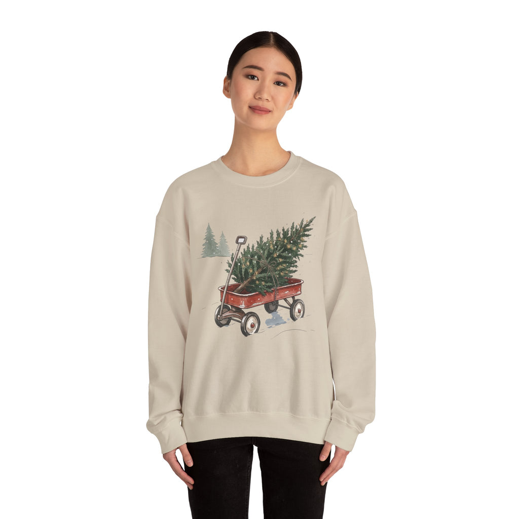 Vintage Christmas Tree Wagon Crewneck Sweatshirt Printify