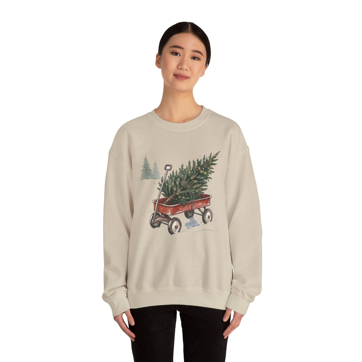 Vintage Christmas Tree Wagon Crewneck Sweatshirt Printify