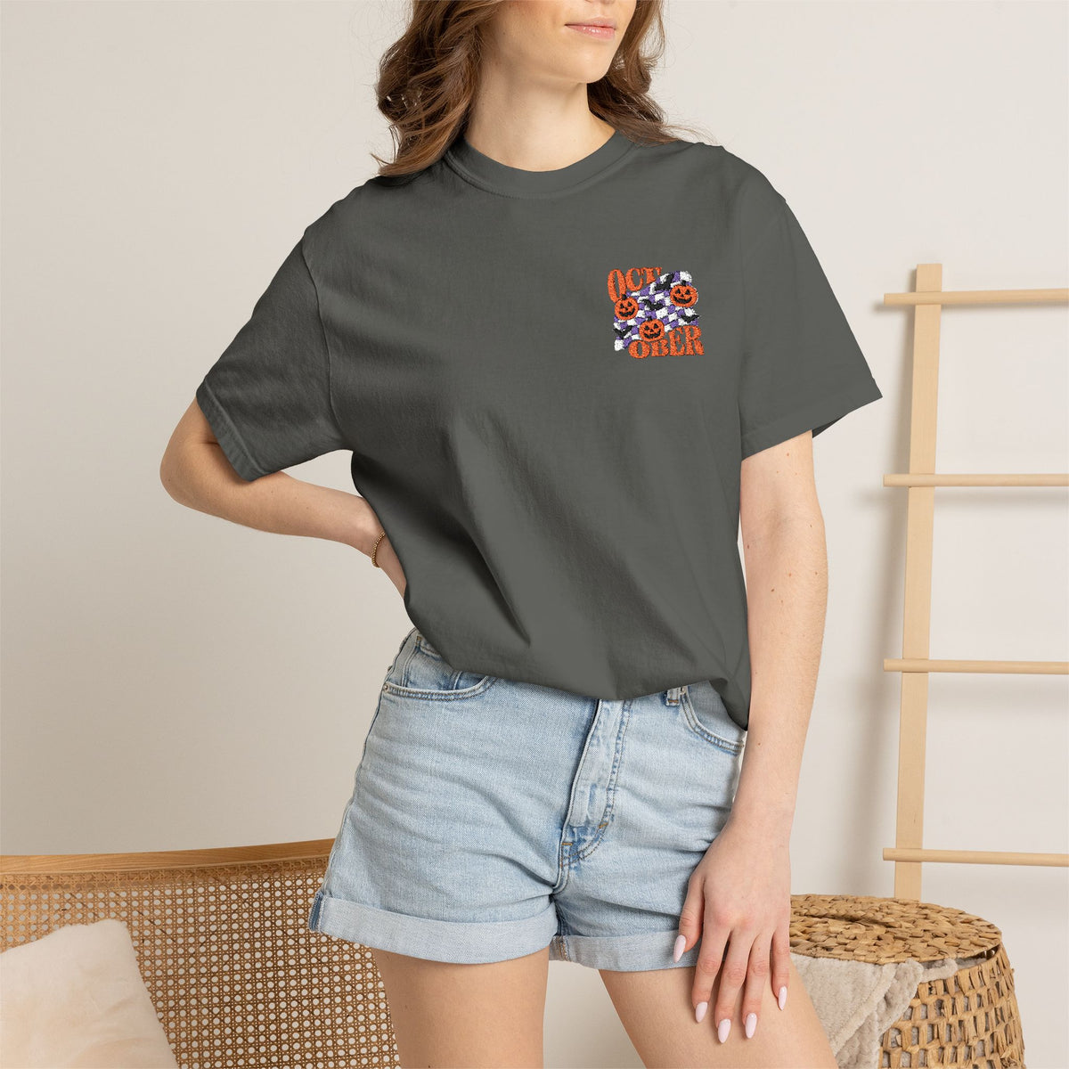 Embroidered Retro "October" Halloween Tee