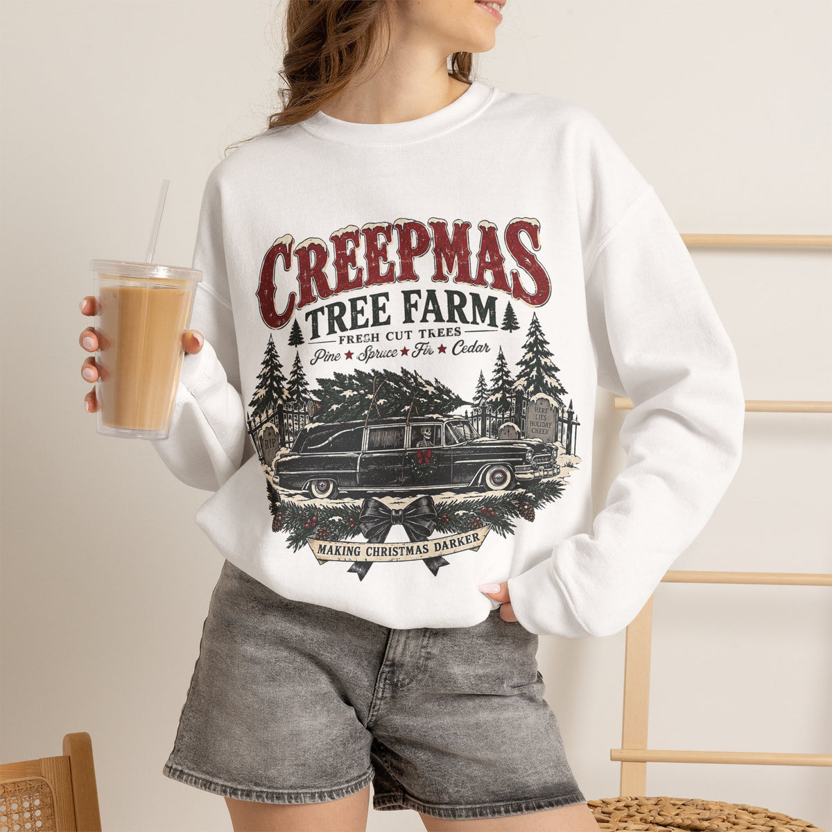 Creepmas Tree Farm Christmas Sweatshirt, Gothic Christmas Tree Crewneck